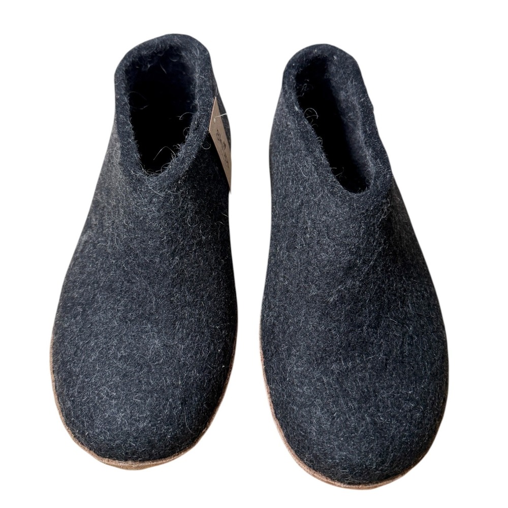 NEW Glerups Slip On Wool Felt Slippers Leather Sole Charcoal Gray 39 Unisex - Picture 2 of 6
